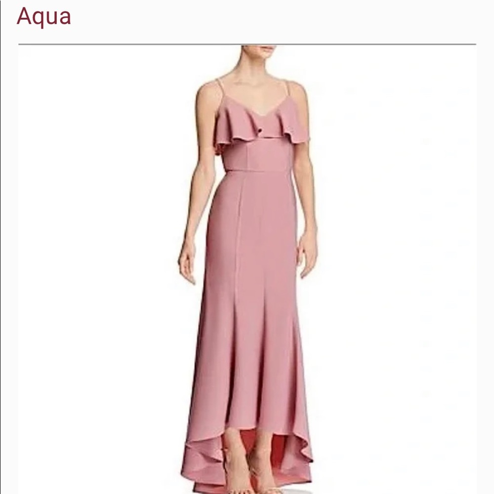 Aqua Dresses Women's Crepe Ruffled V-neck Sleeveless High Low Gown - XS